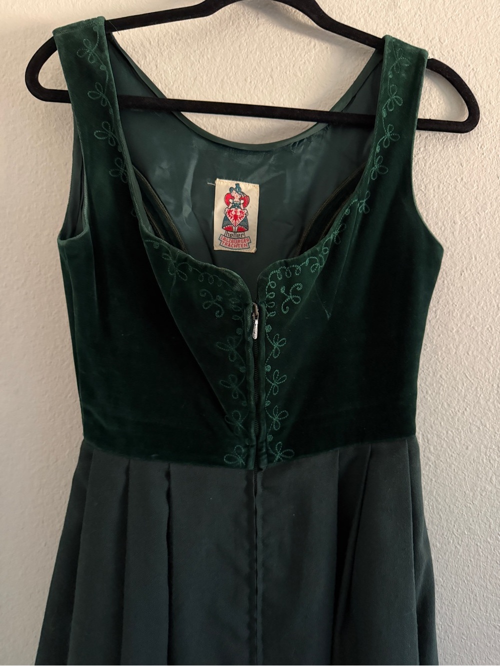Vintage Heller Salzburger Trachten Irish Green Velvet Corset Dress Octoberfest - Picture 2 of 4